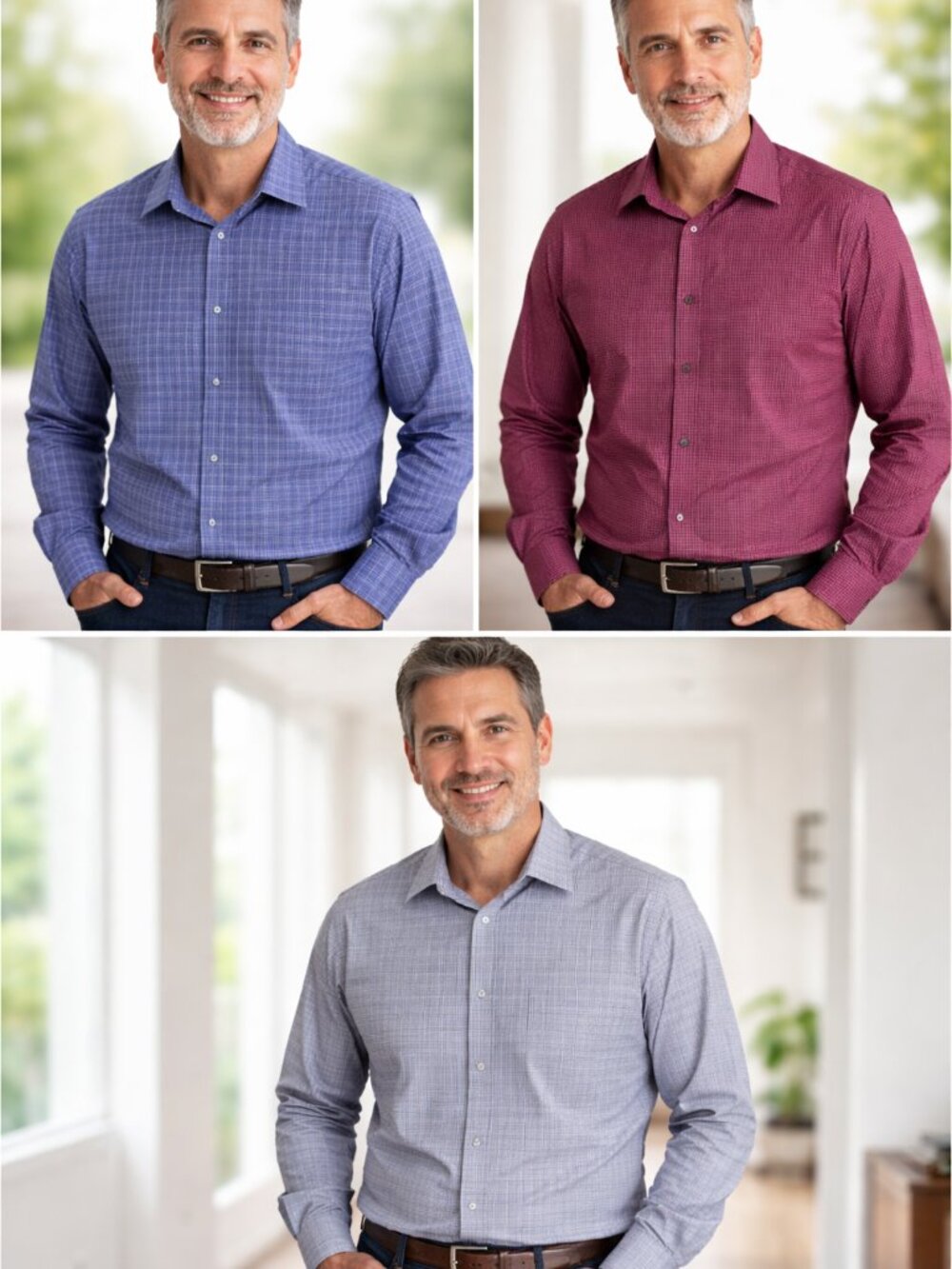 3 Pcs - Calvin Klein Men's Cotton Dress Shirts Size 2XL Plaid Formal Business